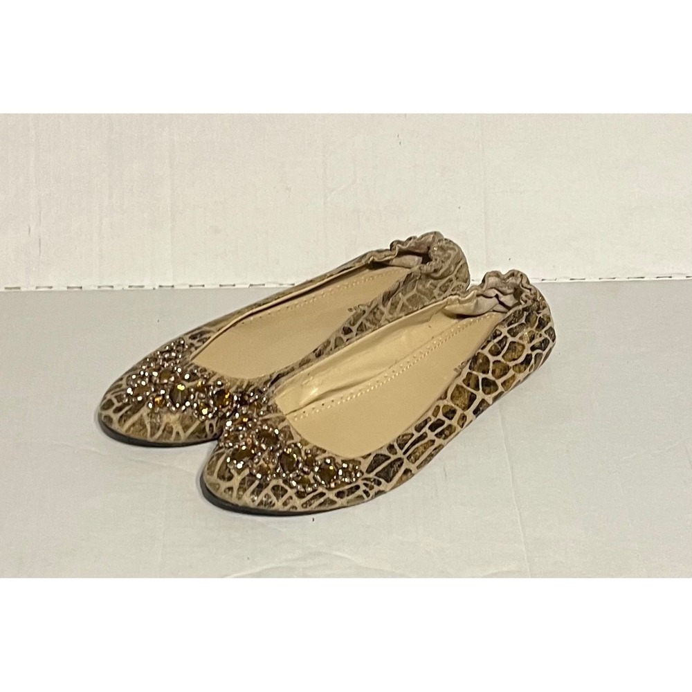 Adrienne Vittadini Women's Gold Animal Rhinestone Jeweled Ballet Flats Shoes